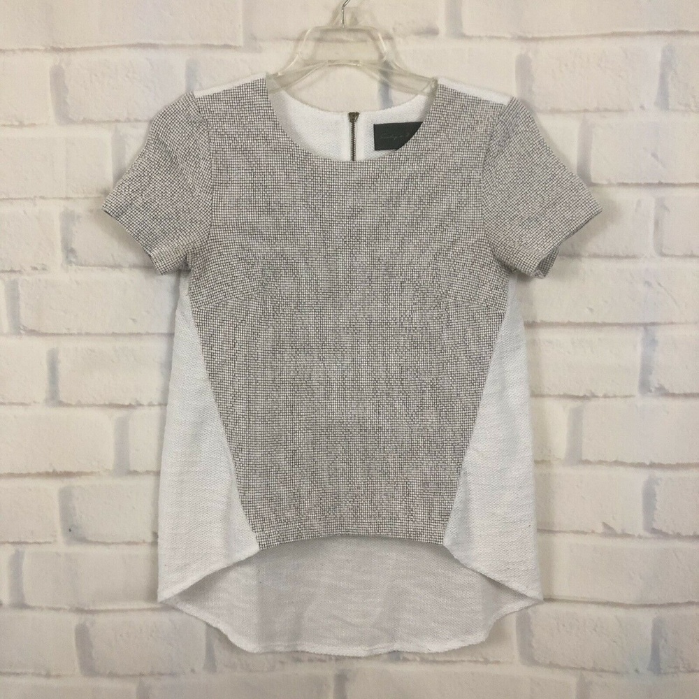 Sunday in Brookyln White Gray Textured Top XS